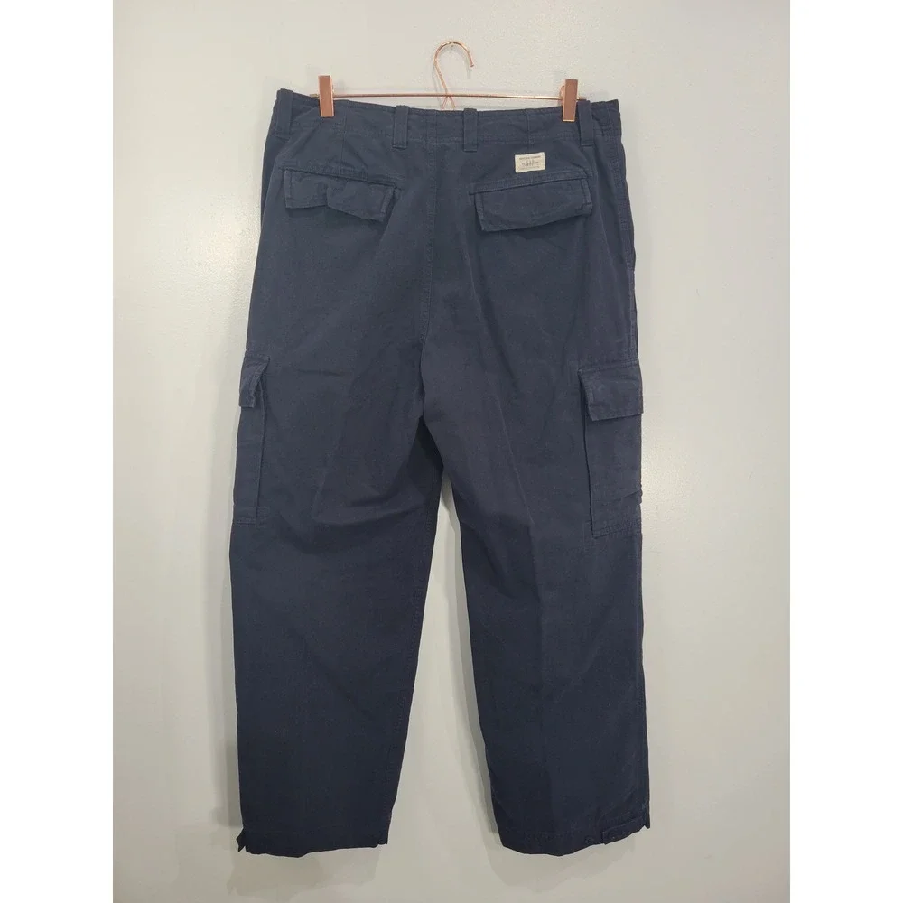Gap Mens Loose Fit Baggy 90's Cargo Pants Navy Blue Cotton Canvas Workwear 35x30